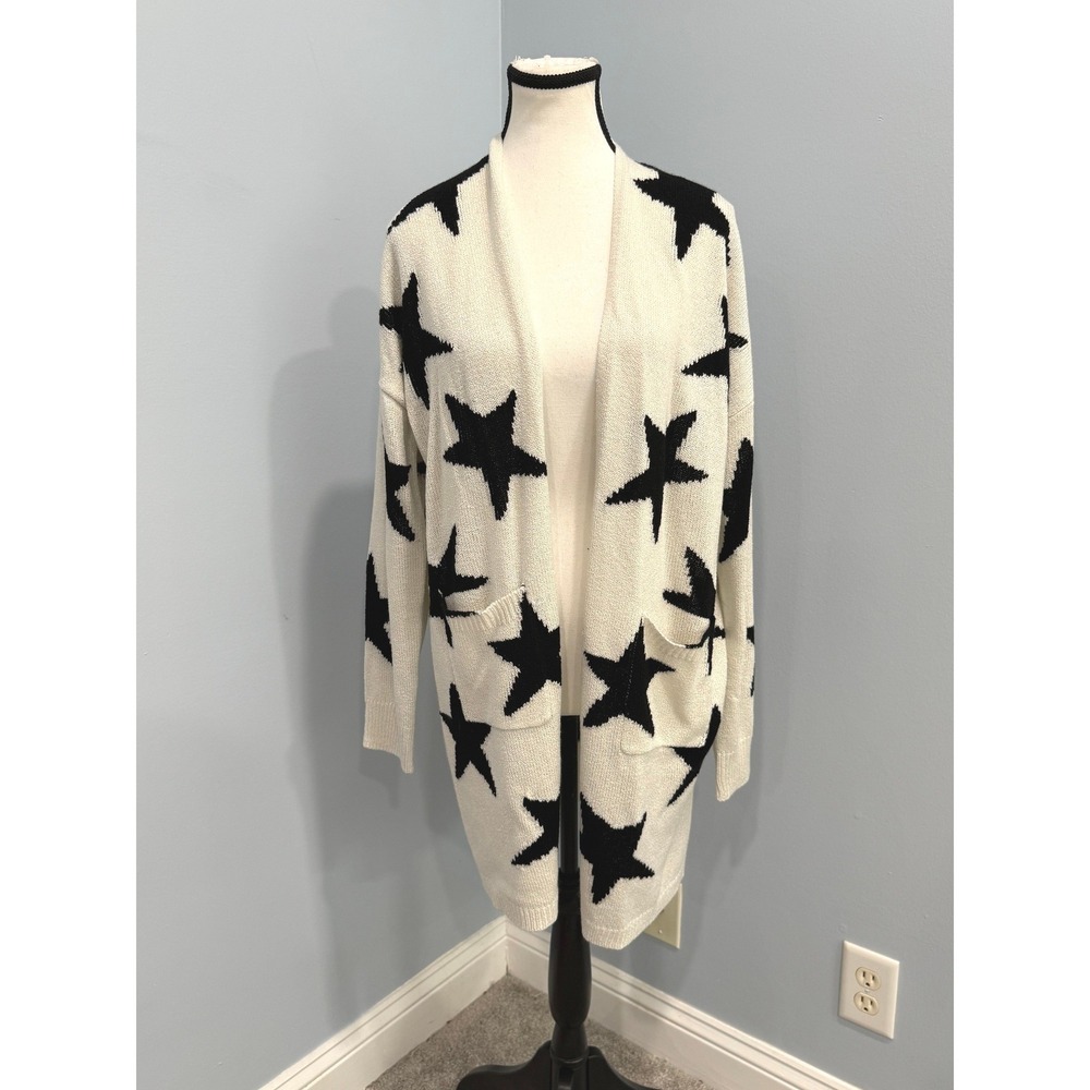 Peach Love California Womens Star Print Open Front Cardigan Large Boho